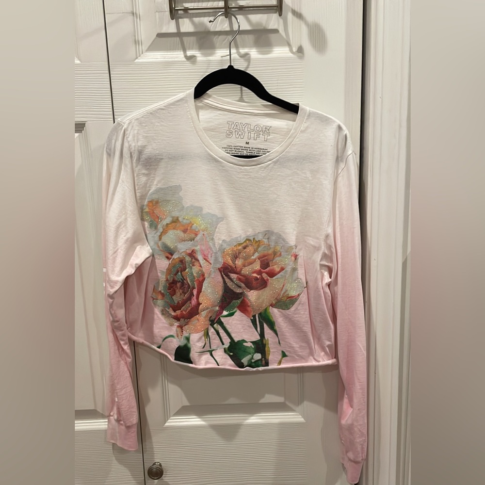 Taylor Swift Lover pink color fade long sleeve shirt with flowers
